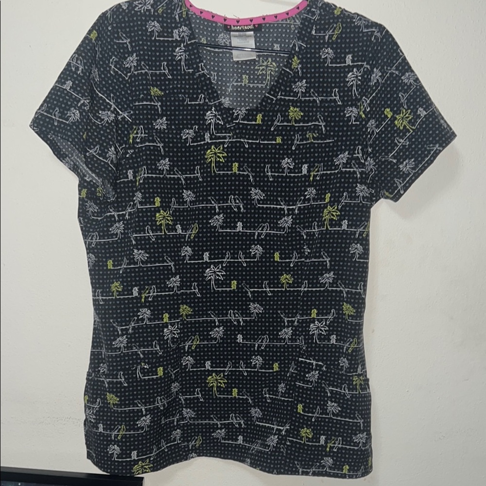 HeartSoul Gray Scrub Top with White and Yellow Accents